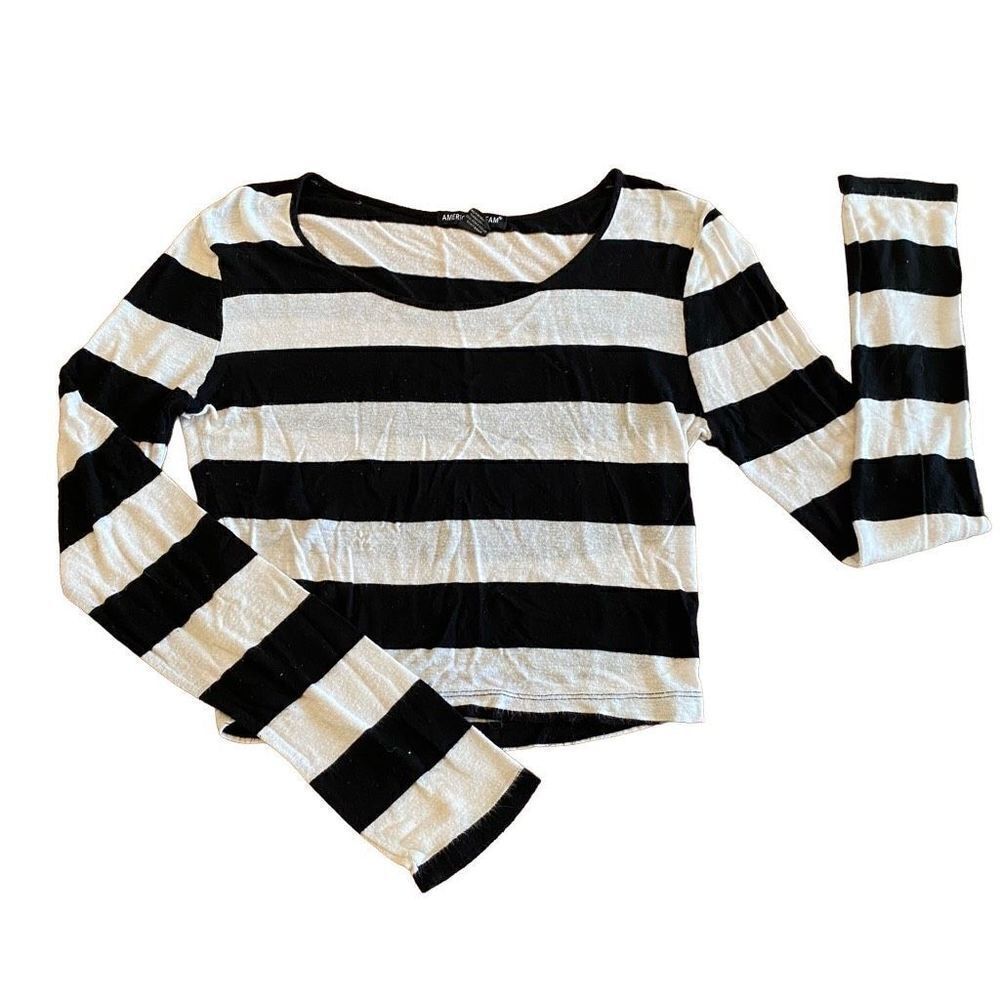 American Dream Lightweight Top Long Sleeve Black White Stripe Size Small